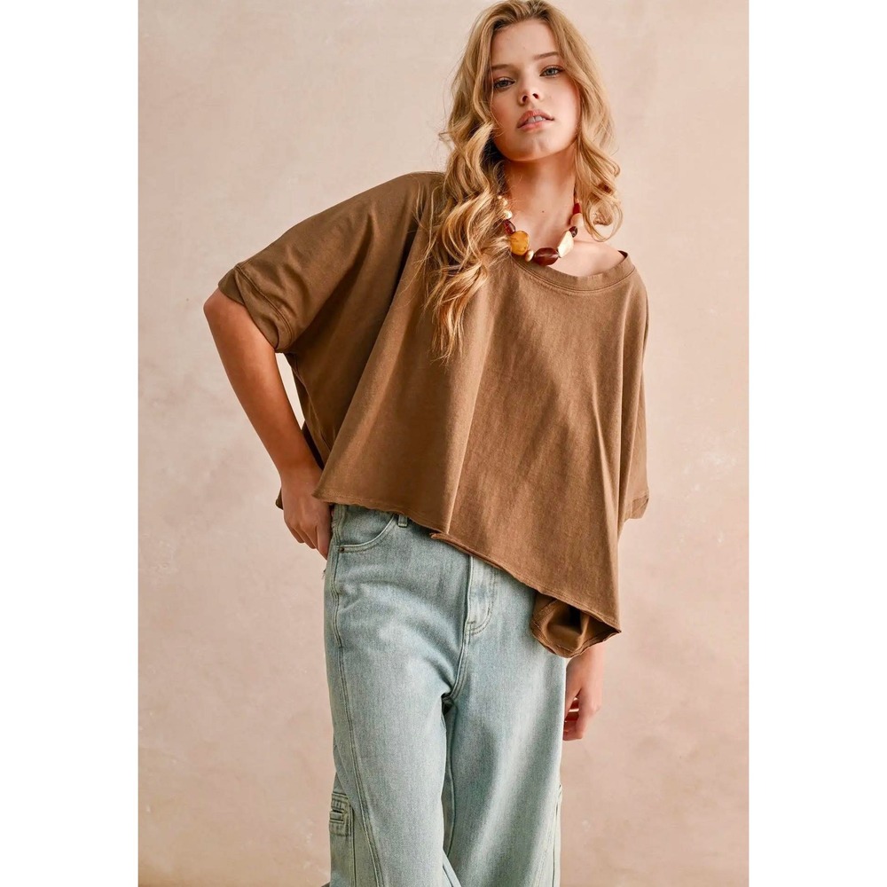 We The Free Free People Brown Oversized Crop Top OB1225545 Boho Large